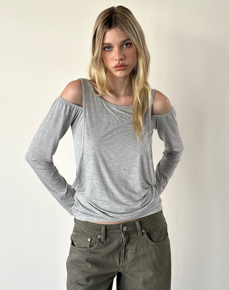 Roras Top in Grey Marl Viscose Spandex