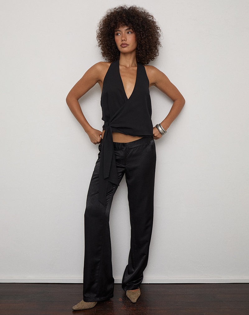 Lilita Halterneck Top in Chiffon Black view 3