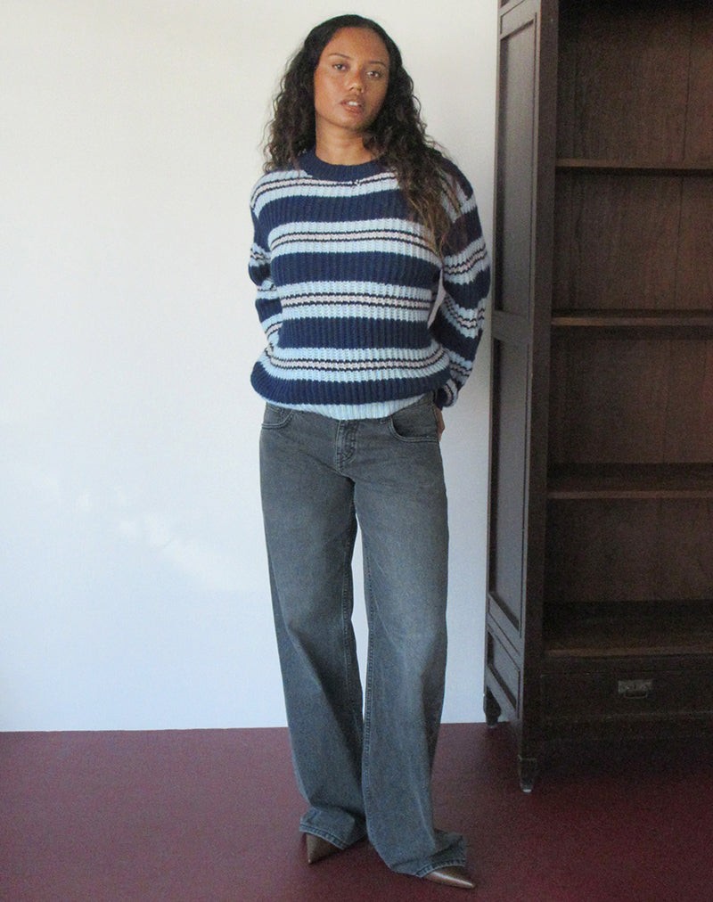 Namirta Jumper in Navy and Light Blue with Black Stripe view 3
