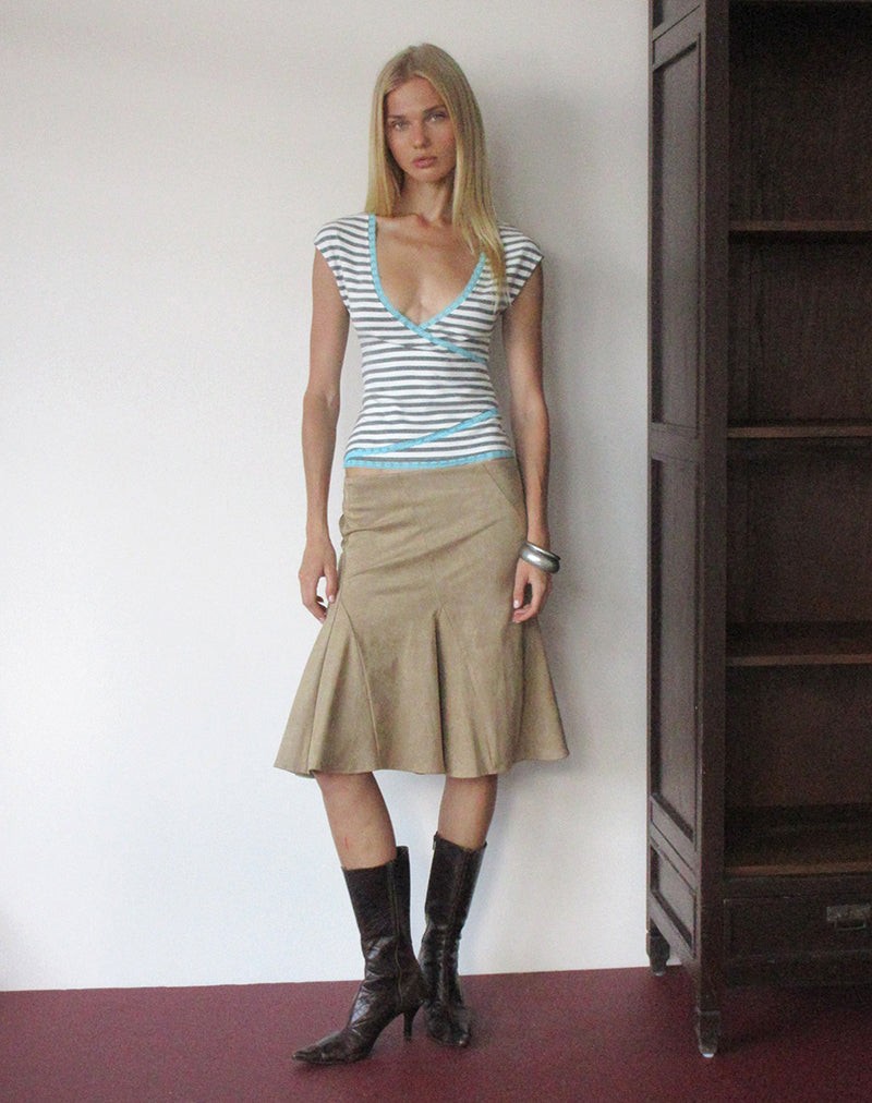 Jill Short Sleeve Top in Stripe Jersey Dark Grey and White view 4