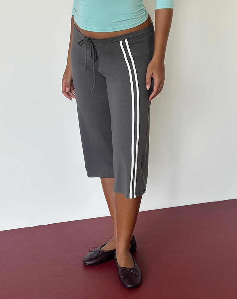 Mino Capri Trouser in Charcoal Grey with Off White Binding view 3