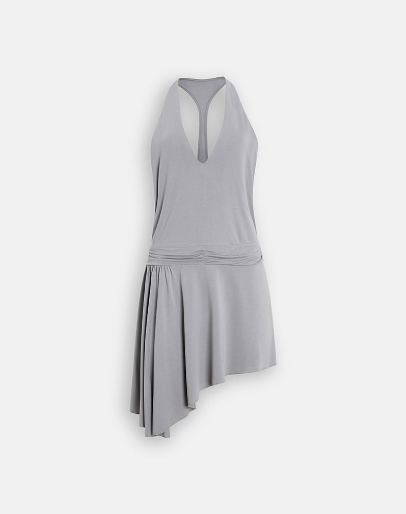 Roku Drape Mini Dress in Cupro Lilac Grey view 4