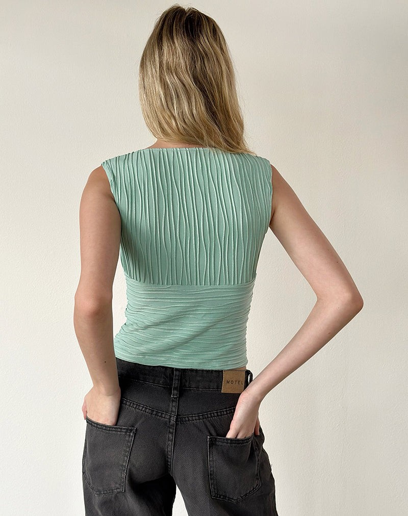 Ekila Plunge Top in Textured Jersey Teal view 4
