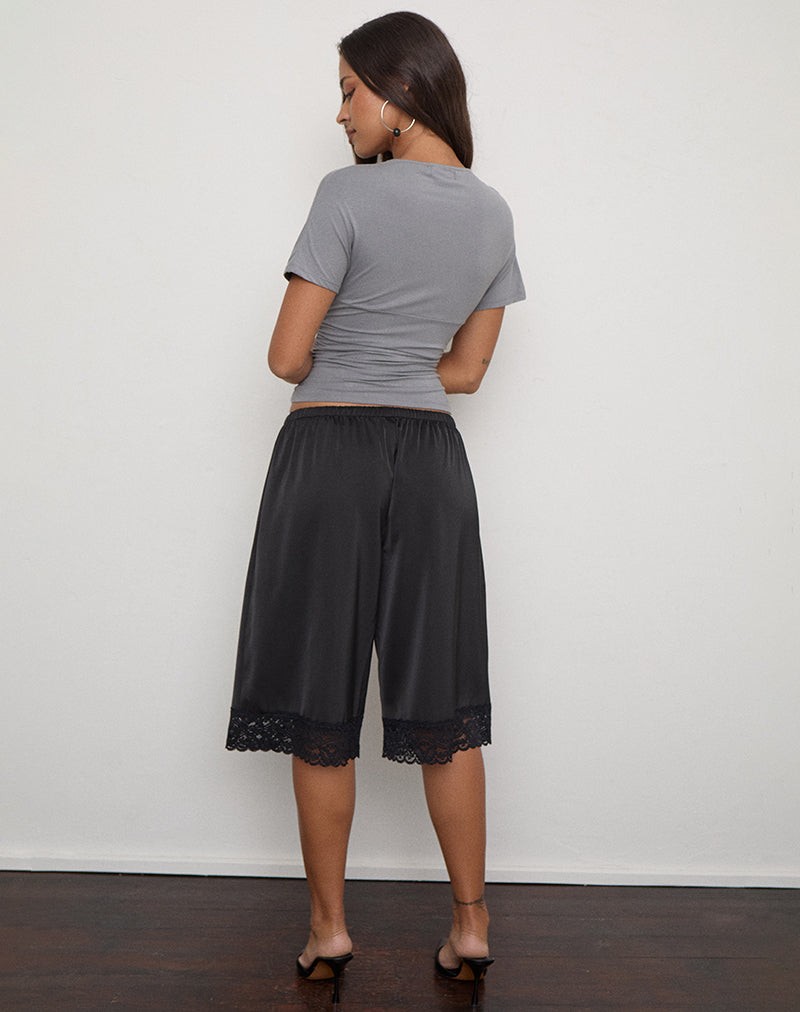 Qiana Short with Lace Trim in Satin Black view 4