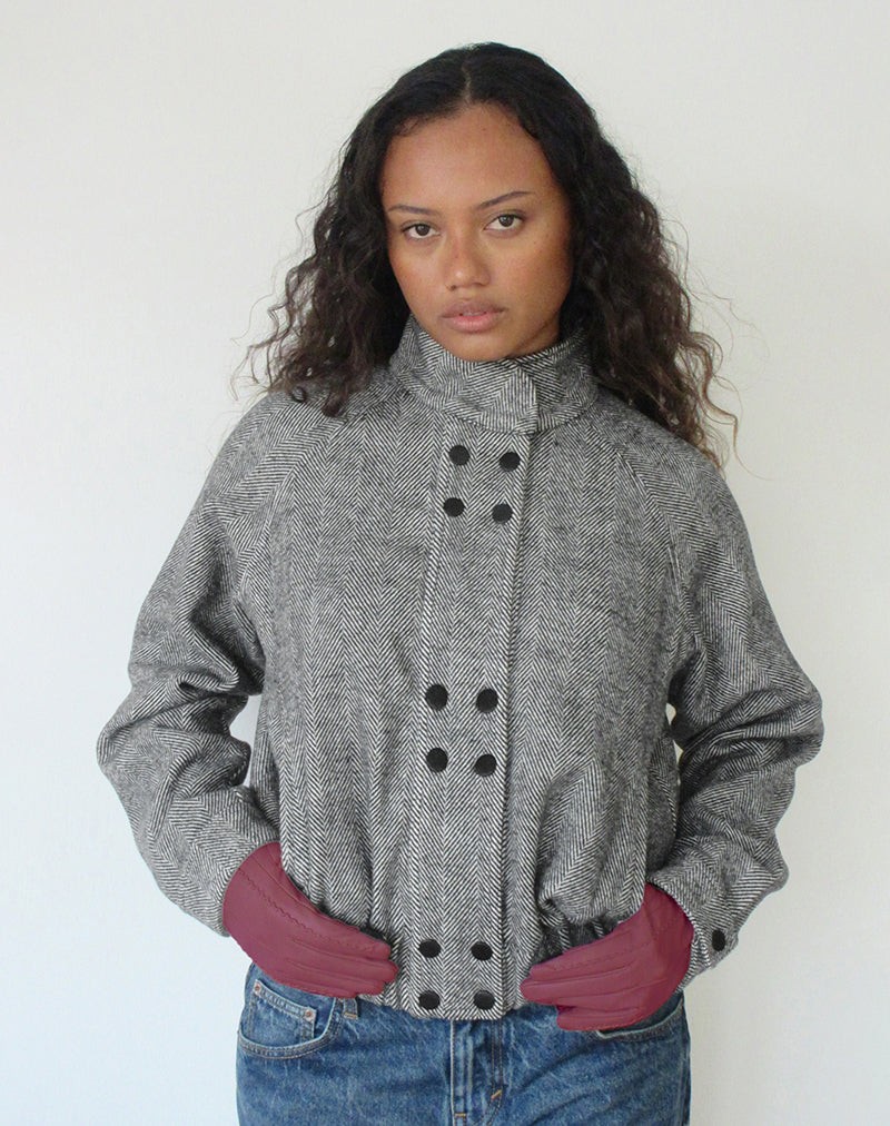 Conrad Double Button High Neck Jacket in Black and White view 4
