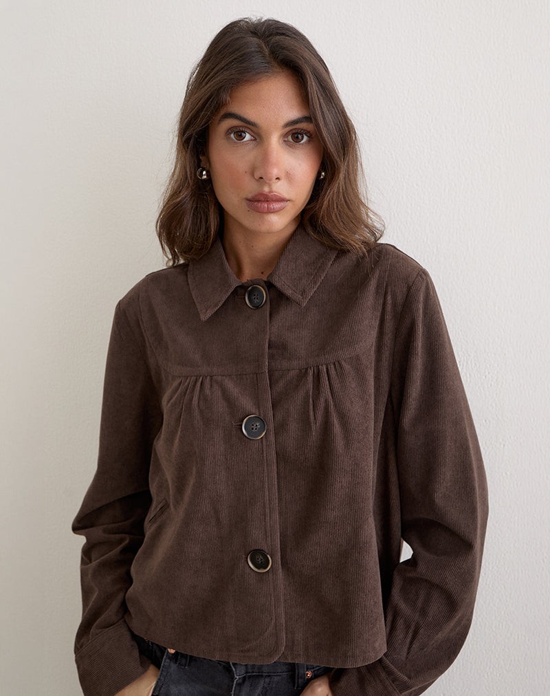 Toba Collared Jacket in Corduroy Dark Brown view 3