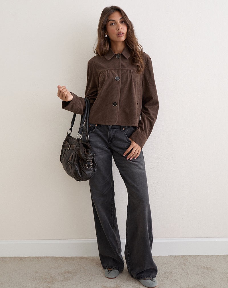 Toba Collared Jacket in Corduroy Dark Brown view 4