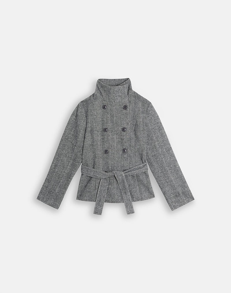 Resari Double Breasted Coat in Tweed Black and White view 4